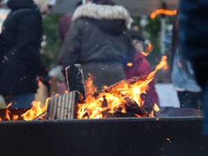 Feuerschale, Holzscheite, Feuer